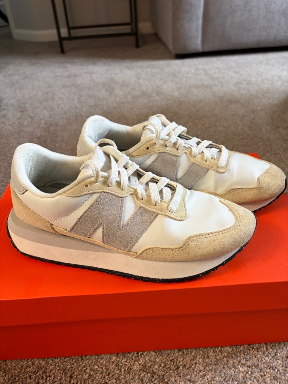 New Balance Cream & Light Gray Low-Top Sneakers